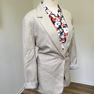 REQUIREMENTS  Women's Jacket Blazer Cuff Off One Button Pockets Lined Beige 14